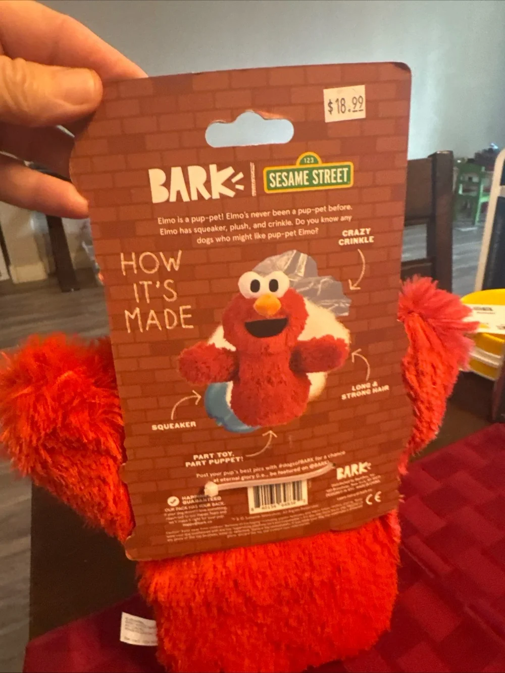 Elmo bark box dog toy